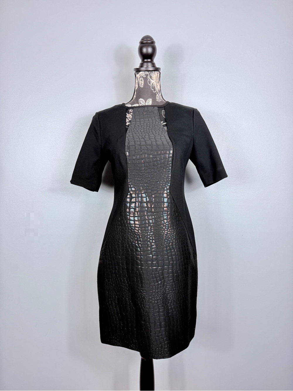 Coast black snakeprint mesh detail short sleeve sheath dress size 6